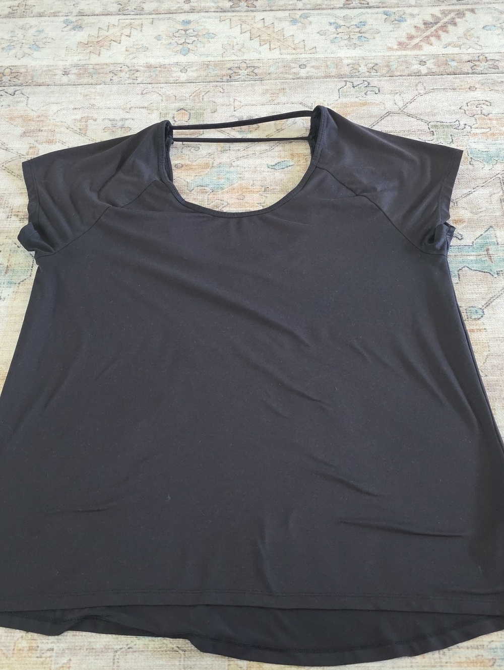 Women's Black Short Sleeve Tee with Strap-Back Detail